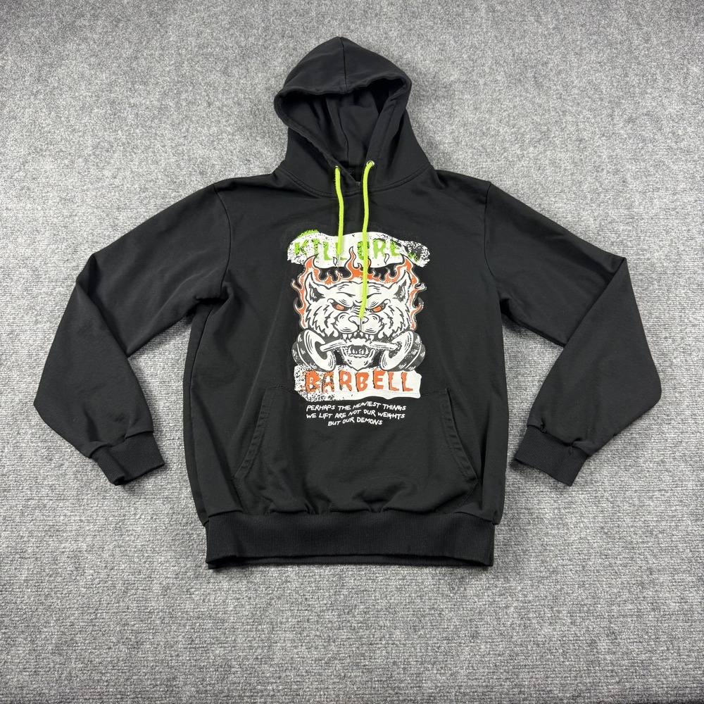 Kill Crew Hoodie Mens Medium Black Barbell Graphic‎ Pullover Fleece Sweatshirt